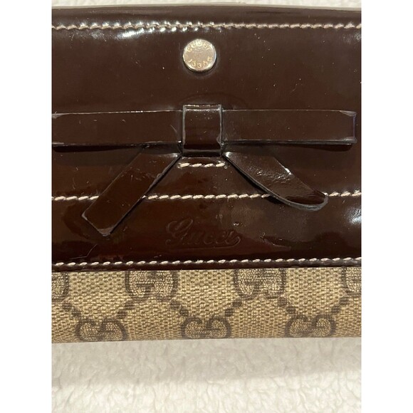 Gucci Long Wallet GG Canvas Brown Leather Patent Leather with Box Authenticated - Picture 2 of 12